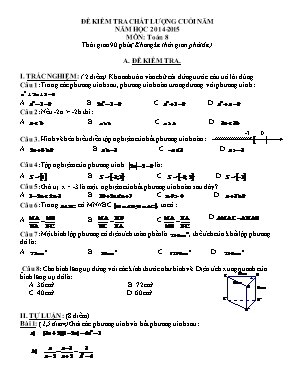 Đề kiểm tra chất lượng cuối năm môn Toán Lớp 8 - Năm học 2014-2015 (Có đáp án)